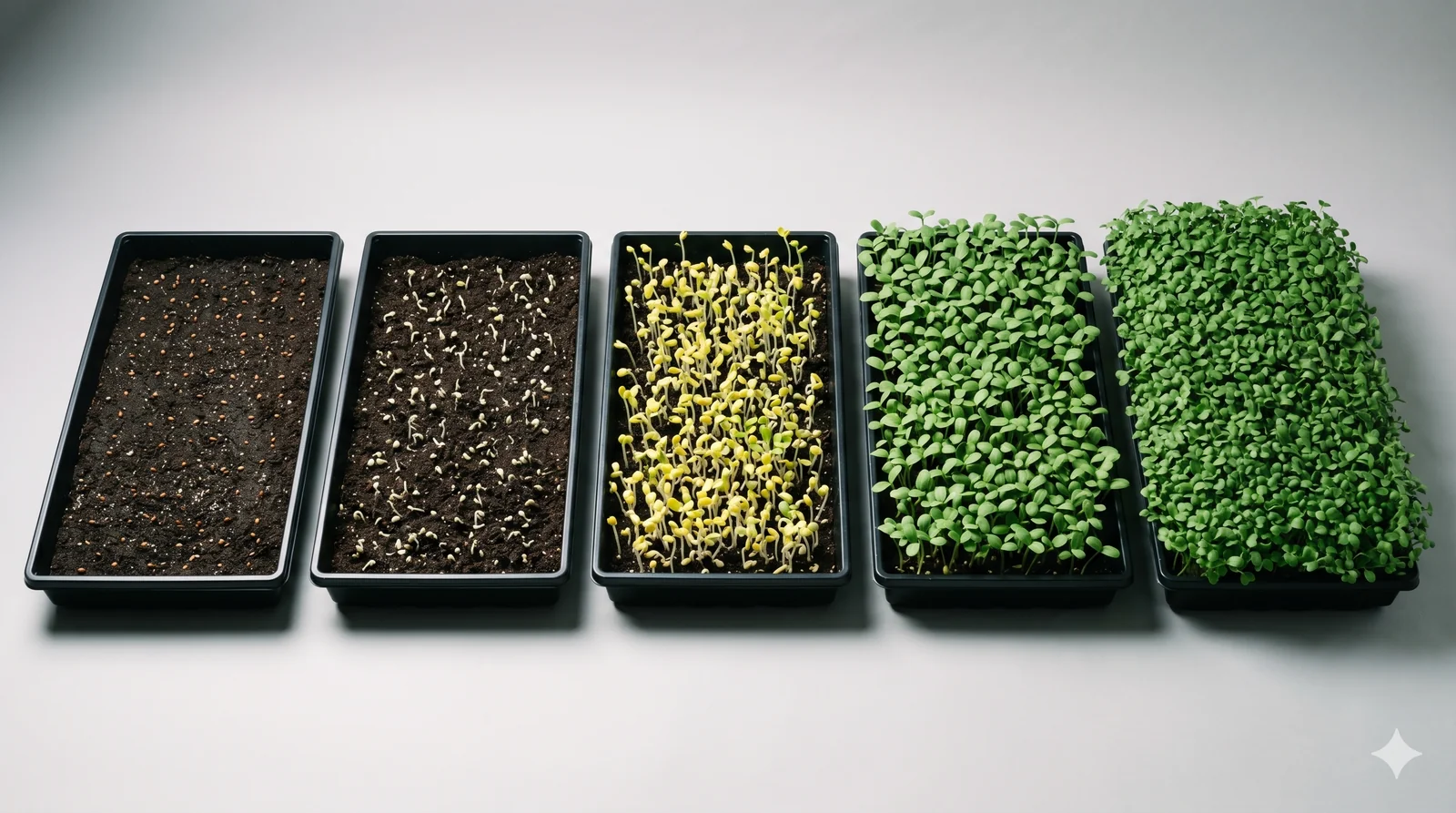 Microgreen growth stages from seed to harvest