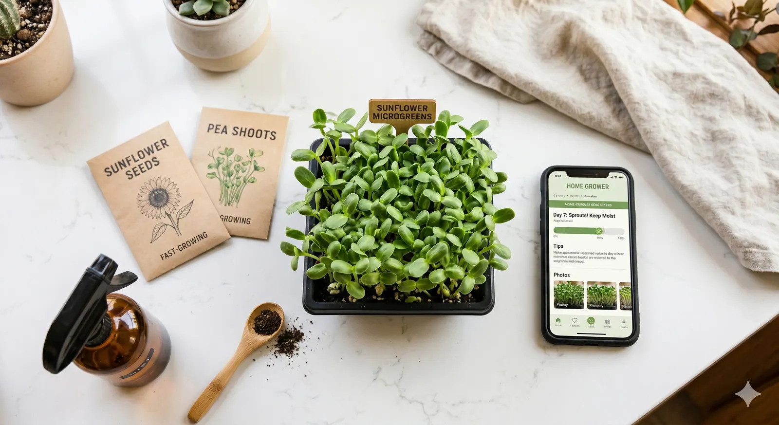 microGREEN FX grow kit for beginners unboxed on kitchen counter