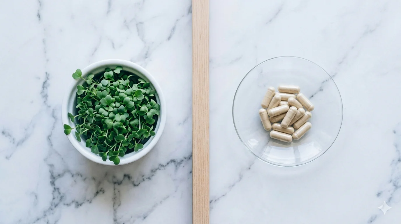 Fresh broccoli microgreens vs sulforaphane supplement capsules