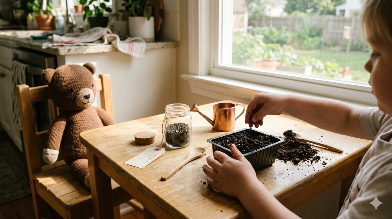 Kids growing microgreens on a family farm