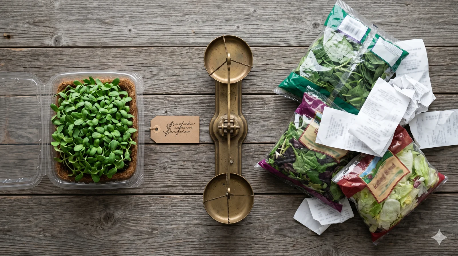 Microgreens subscription cost comparison vs grocery salad