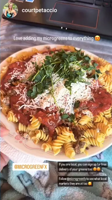 Pasta dish topped with microGREEN FX microgreens