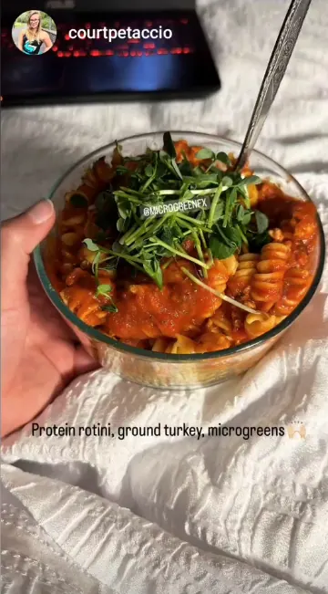 Protein rotini with ground turkey and microGREEN FX microgreens