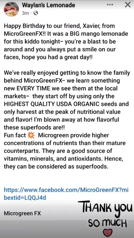 Waylands Lemonade featuring microGREEN FX microgreens